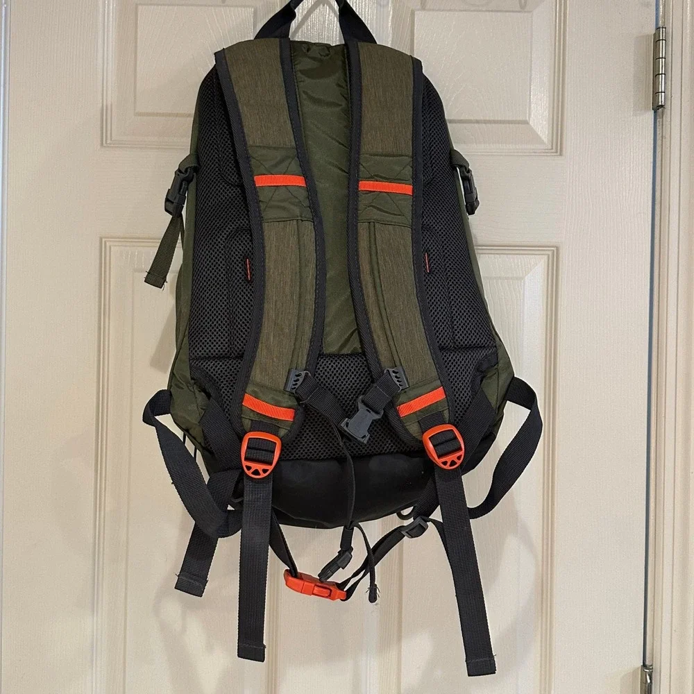 Bondka Backpack Olive Green Orange Trim Hiking Travel Commuter Daypack 17in